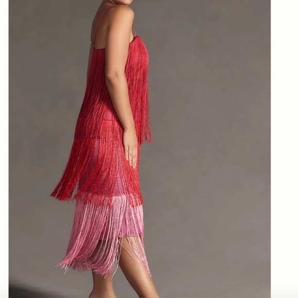 Let Me Be Tiered Fringe Ombre Glam Party Elegant Chic Art Deco Tassel Hip Dress - Picture 4 of 5